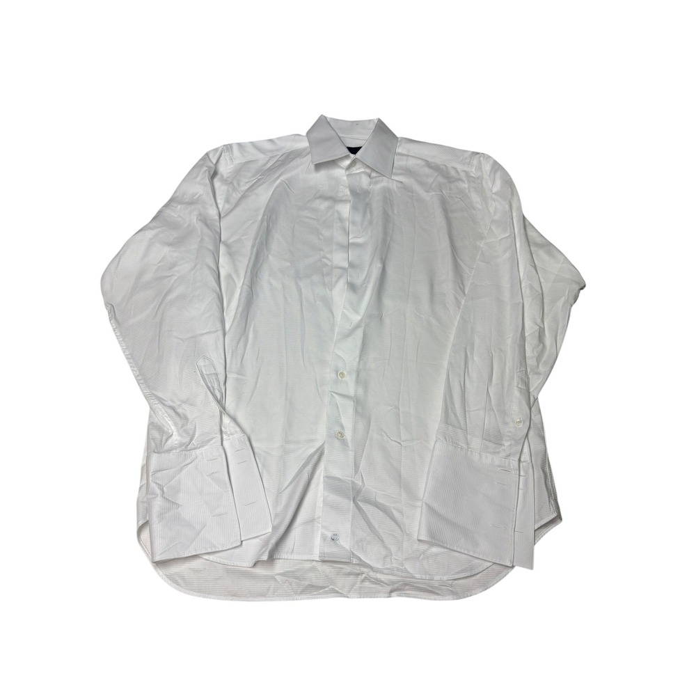 David Donahue Mens White Ribbed‎ Cotton Dress Shirt French Cuff 16 34/35